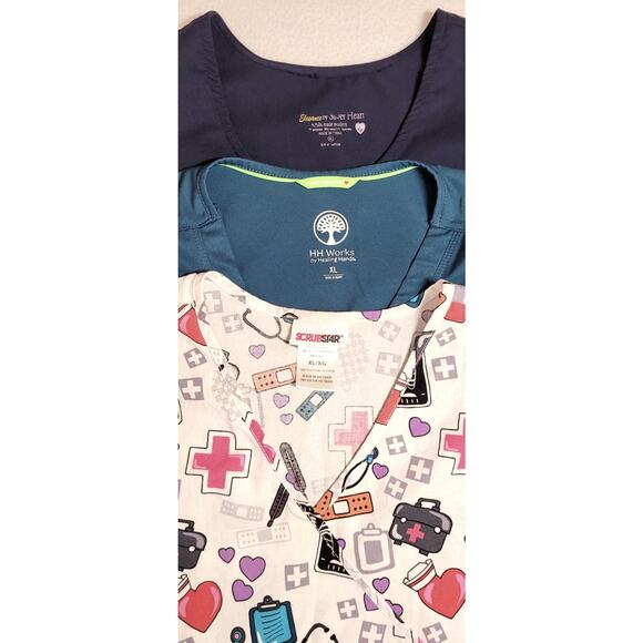 Womens Scrubs Lot 3 Tops 1 Pants Sz XL Healing Hands Scrubstar Wonderwink - Picture 2 of 13